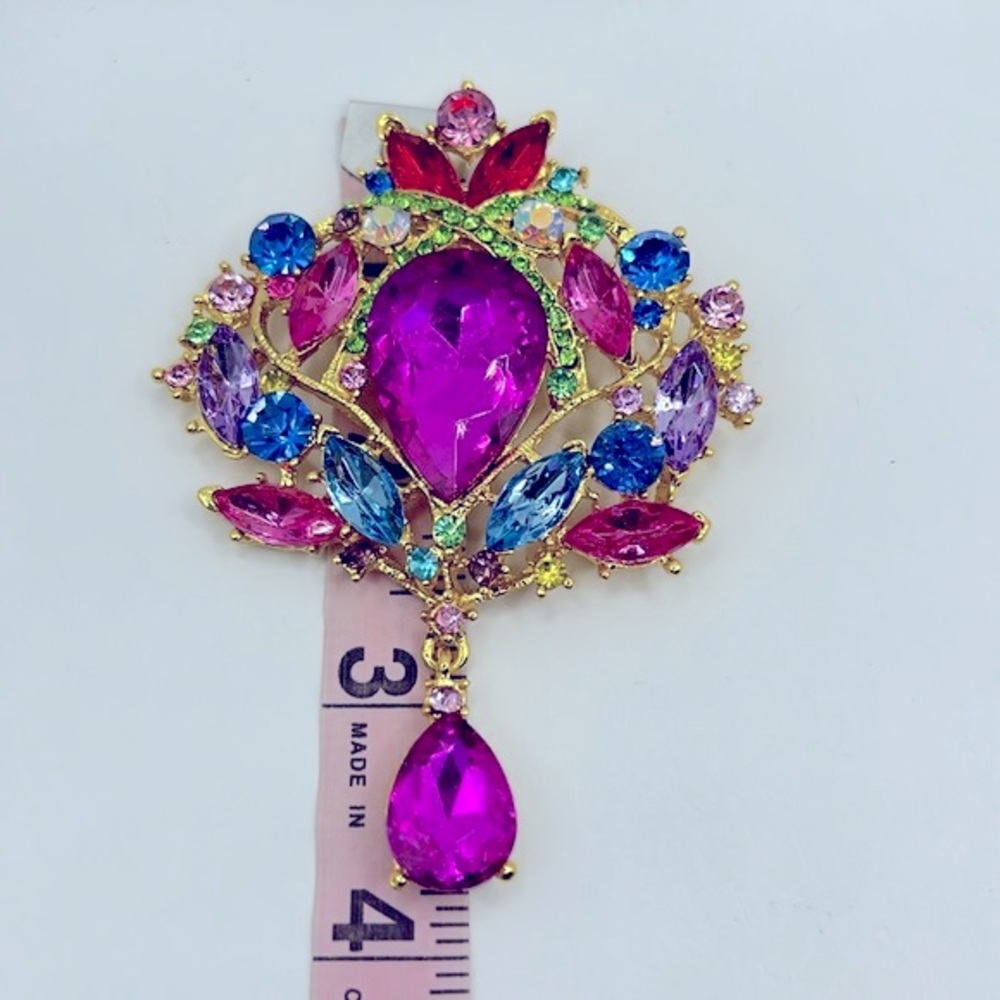 Large Multicolor Rhinestone Waterdrop Brooch - image 5
